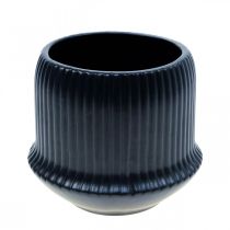 Vaso floreira em cerâmica sulcos preto Ø12cm A10,5cm