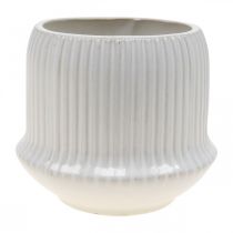 Floreira em cerâmica com ranhuras branca Ø14,5cm A12,5cm