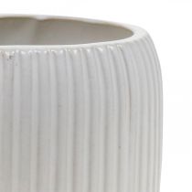 Floreira em cerâmica com ranhuras branca Ø14,5cm A12,5cm