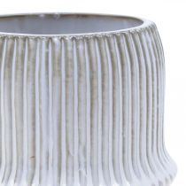 Floreira em cerâmica com ranhuras branca Ø12cm A10,5cm