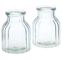 Itens Vasos de flores de vidro com ranhuras design azul Ø11cm H14,5cm 2 unidades