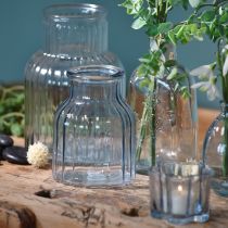 Itens Vasos de flores de vidro com ranhuras design azul Ø11cm H14,5cm 2 unidades