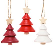 Itens Enfeites para árvore de natal abeto madeira vermelho branco 7,5cm 6 peças
