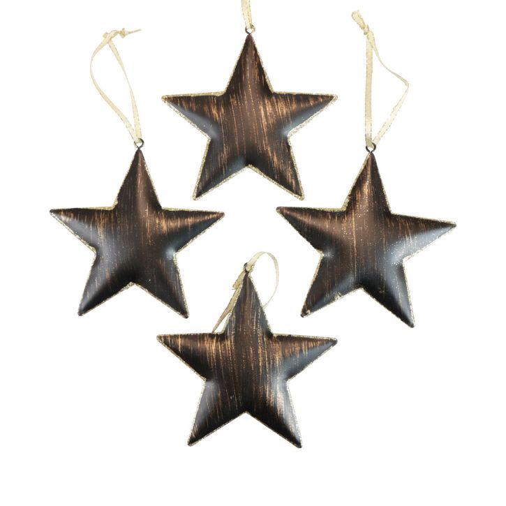 Decorações para árvores de Natal estrela decorativa metal preto ouro Ø11cm 4 unidades