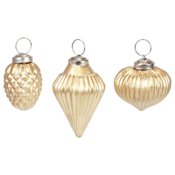 Decorações para árvores de Natal em vidro decoração dourada vintage Ø4–6 cm conjunto de 3