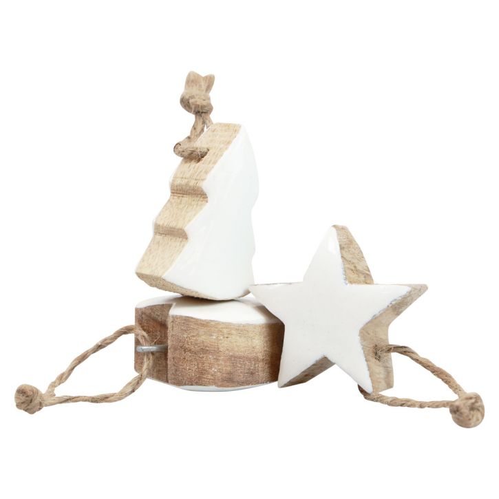 Itens Decorações para árvores de natal mistura de madeira coração estrela árvore de natal branca, natural 5 cm 27 peças