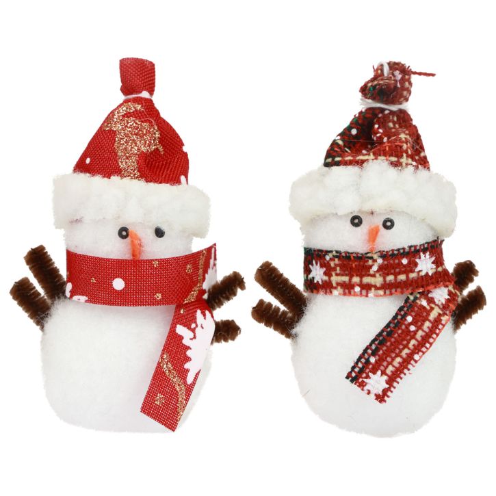 Decorações para árvores de Natal, boneco de neve com chapéu Alt.9cm 4 unidades