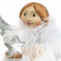 Itens Anjo decorativo com coração e estrela branco, prata Ø7,5 H15cm 2 unidades