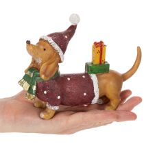 Itens Estatueta decorativa de dachshund com embalagem para presente e chapéu, 18 cm