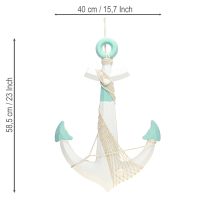 Itens Âncora decorativa branca azul decoração marítima para pendurar H58,5cm