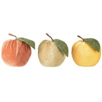 Itens Maçã Decorativa Veludo com Folha Marrom Amarelo Ø7,5cm A9cm 9 unidades