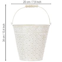 Itens Balde decorativo, pintado de branco, com alça, Ø20,5cm, vaso de metal para decoração.