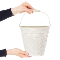Itens Balde decorativo, pintado de branco, com alça, Ø20,5cm, vaso de metal para decoração.