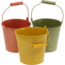 Itens Balde decorativo de frutas lavadas amarelo, laranja, verde Ø15cm H14cm conjunto de 3