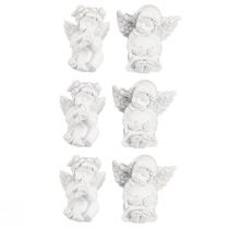 Itens Anjo decorativo com decoração de túmulo de coração em poliresina branca Alt.5cm 6 unidades
