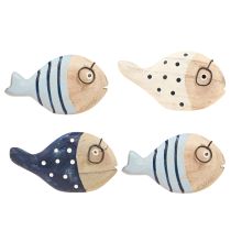 Itens Peixe decorativo com óculos madeira natural branco azul 11–13 cm 4 unid.
