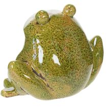 Itens Sapo decorativo de cerâmica verde e marrom estilo vintage, 15,5 cm de comprimento.
