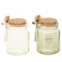 Itens Copo decorativo com tampa de cortiça e colher, verde, Ø7cm, A10cm, 2 peças