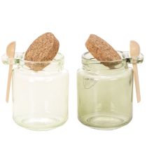 Itens Copo decorativo com tampa de cortiça e colher, verde, Ø7cm, A10cm, 2 peças