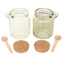 Itens Copo decorativo com tampa de cortiça e colher, verde, Ø7cm, A10cm, 2 peças