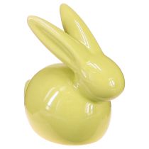 Itens Coelho decorativo, amarelo, verde e marrom, estatueta moderna de cerâmica para a Páscoa, 8,5 cm, conjunto de 3 peças.