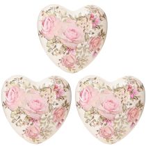 Itens Corações decorativos com rosas cerâmicas em creme rosa 8x8cm 3pcs