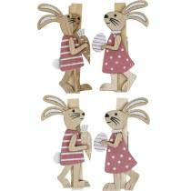 Clipes decorativos coelhinhos da Páscoa rosa, madeira branca decoração da Páscoa 4 unidades
