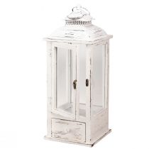 Itens Lanterna decorativa vintage com gaveta branca 20×20cm Alt.51cm