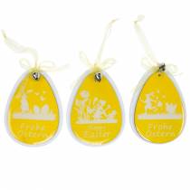Ovos de Páscoa decorativos para pendurar madeira branca, amarela decoração de Páscoa decoração de primavera 6 unidades