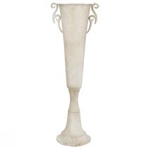 Itens Vaso decorativo em estilo troféu, metal vintage, com alças, cinza, Ø15cm A59cm, para flores secas e decoração de interiores.