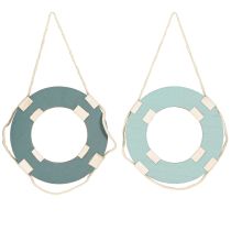 Itens Boia salva-vidas decorativa de madeira Boia de natação marítima Azul 17cm 2 peças