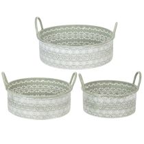 Itens Conjunto de 3 vasos decorativos de metal com alças, estilo vintage.