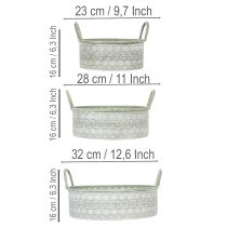 Itens Conjunto de 3 vasos decorativos de metal com alças, estilo vintage.
