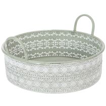 Itens Conjunto de 3 vasos decorativos de metal com alças, estilo vintage.