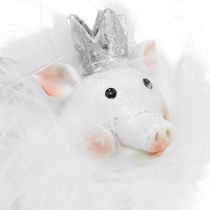 Deco porco com coroa figura porco da sorte branco 7cm 2uds