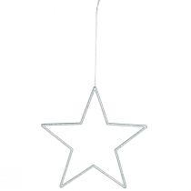 Itens Estrelas decorativas prateadas com glitter para árvore de Natal, 18 cm, conjunto de 8 peças.