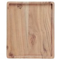 Itens Bandeja decorativa em madeira de acácia retangular natural 30×25cm