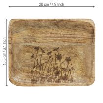Itens Bandeja decorativa de madeira com motivos florais madeira de mangueira 20×15,5cm
