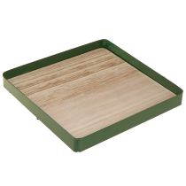 Itens Bandeja decorativa de metal quadrada verde base de madeira 25,5×25,5cm