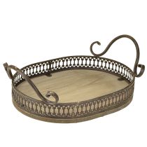 Itens Bandeja decorativa oval 23cm x 17,5cm x 7,5cm marrom