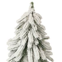 Itens Árvore de Natal decorativa coberta de neve sobre base de madeira Ø15cm H30cm