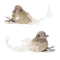 Itens Par de pombas decorativas, pássaros decorativos com prendedor, douradas, 5 cm, 4 peças