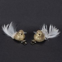 Itens Par de pombas decorativas, pássaros decorativos com prendedor, douradas, 5 cm, 4 peças