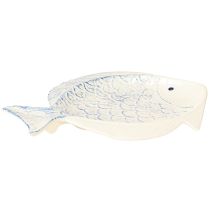 Itens Prato decorativo peixe cerâmica decoração mesa azul branco 30×22cm