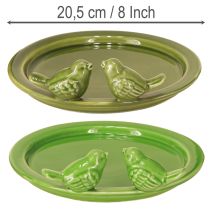 Itens Prato decorativo para mesa de banho de pássaros decoração cerâmica verde Ø20,5cm 2 peças