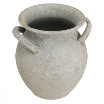 Itens Vaso decorativo com alças floreira vintage metal cinza Alt.13cm