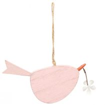 Itens Pássaro decorativo de primavera decoração suspensa madeira rosa 15×8,5cm