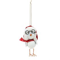 Itens Pássaro decorativo com chapéu vermelho e branco de 10,5 cm