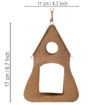 Itens Casinha de pássaros decorativa para pendurar, decoração em tom ferrugem, 17,5 cm