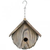 Caixa de ninho decorativa de madeira para casa de pássaros com casca natural lavada de branco H23cm W25cm